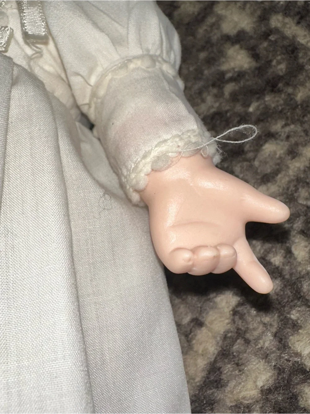 Russ Vintage White Porcelain & Cloth Baby Love Christening Doll with Lace Bonnet